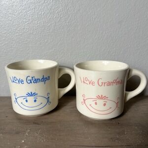 Vintage USA Ceramic Mugs Set of 2 I Love Grandma Grandpa Coffee Cups
